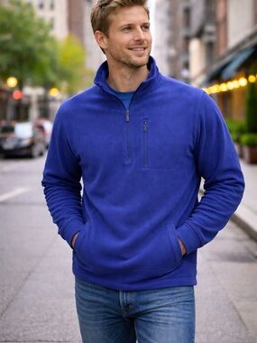 L.L. Bean Royal Blue Quarter-Zip Fleece Pullover
